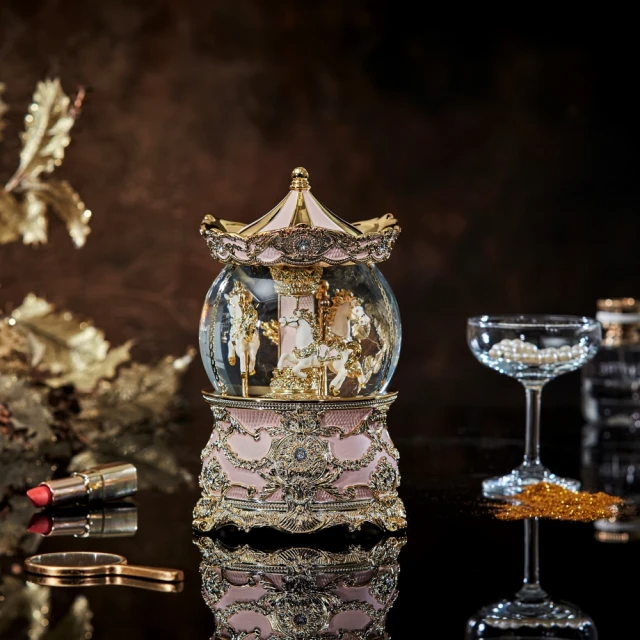 JARLL 讚爾藝術-旋轉木馬水晶球音樂盒(浪漫粉金)