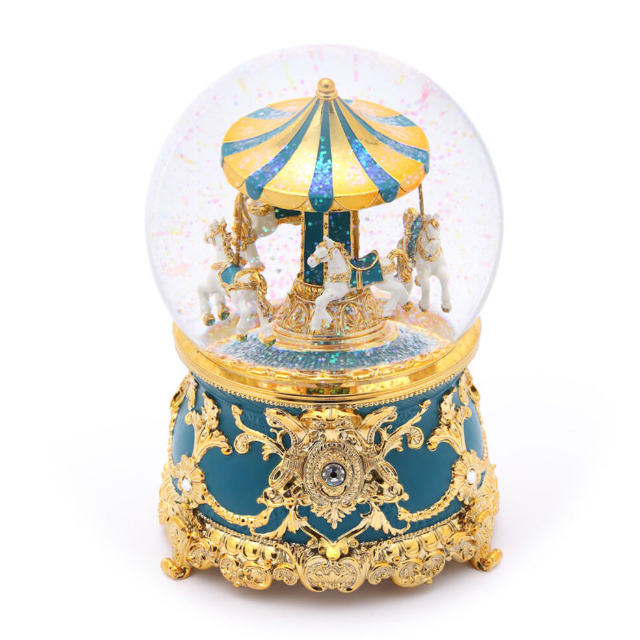 JARLL 讚爾藝術-遊樂馬水晶球音樂盒(孔雀綠)