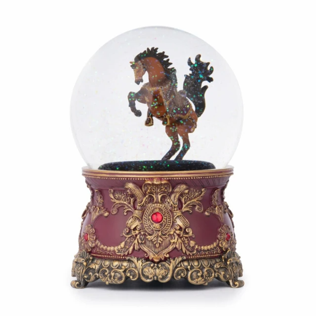 JARLL 讚爾藝術-馬到成功水晶球音樂盒(典藏款)