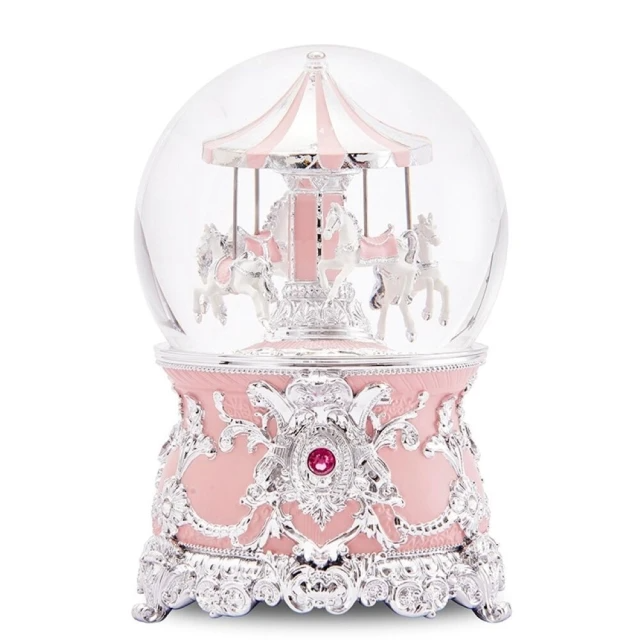 JARLL 讚爾藝術-旋轉木馬水晶球音樂盒(銀粉)