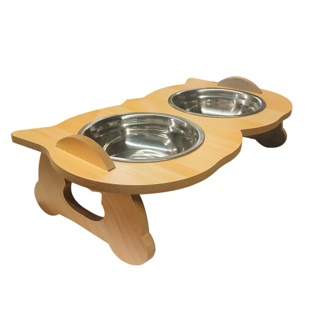 木紋斜面拼接寵物餐桌+碗