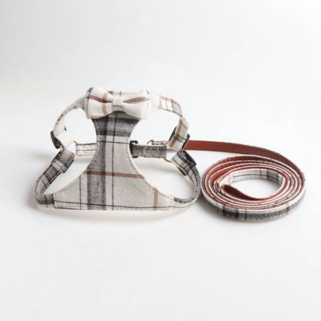 英式寵物胸背牽繩 任選 (白色/棕色)
