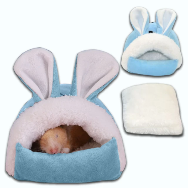 兔耳溫暖舒適倉鼠窩1入/藍色