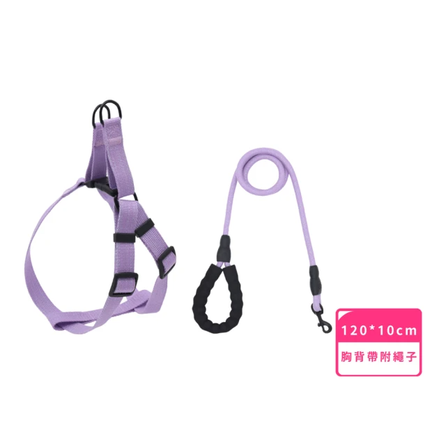 夢幻馬卡龍色中大型犬胸背帶附繩子 (紫色)
