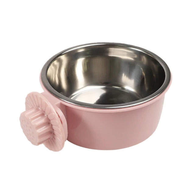 懸掛式二合一不鏽鋼寵物碗 (粉色)