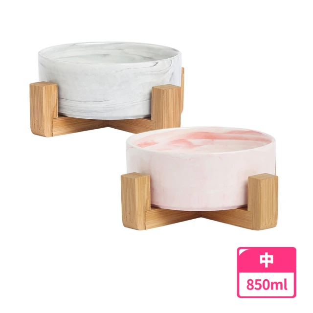 meekee 竹木架彩紋陶瓷寵物碗-中