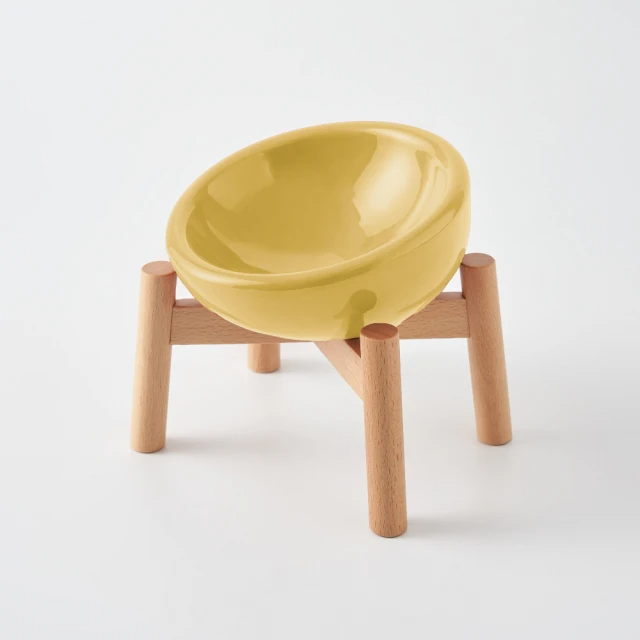 MUJI 無印良品 器寵物碗木架組/中/淺黃