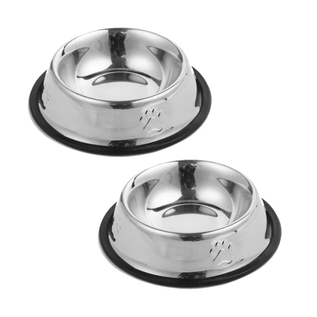 AHOYE 矽膠防滑不鏽鋼寵物碗 16cm-兩入組
