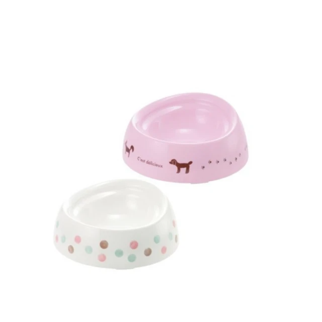 Richell 利其爾 特殊犬用品種狗碗 S號淺型 (白色普普風／粉色法國風)