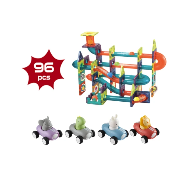 啾愛你 親子育兒遊戲組-磁力片96片+滑行慣性車組合(磁力片 / 慣性車)