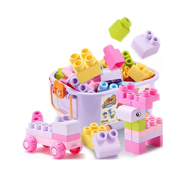 孩子國 40PCS益智拼裝超大軟積木收納箱拉車(可水煮消毒)/收納箱隨機出貨
