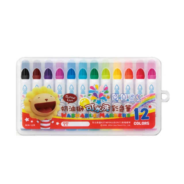 SIMBALION 雄獅文具 奶油獅可水洗彩色筆12色組 / 盒 BLW-12/B