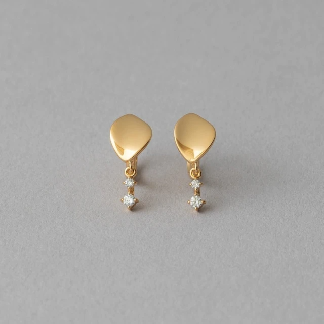 ete 份量感垂墜鑽飾C型夾式耳環(粉霧金色 金色)