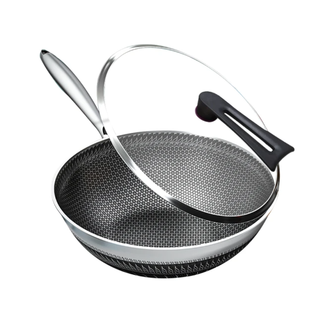 鼎匠 316不鏽鋼炒鍋-鈦黑立體雙面蜂巢32cm