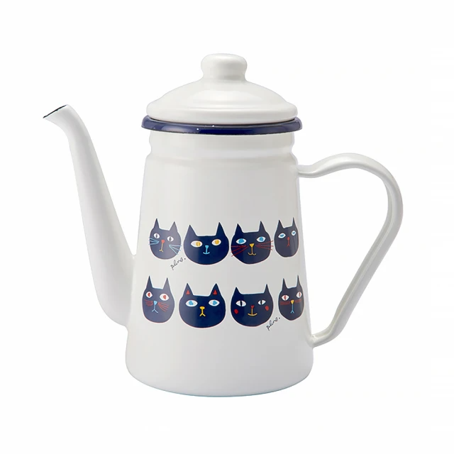 PLUNE豐琺瑯 日本製繽紛琺瑯咖啡桌上壺 1.1L 淘氣黑貓