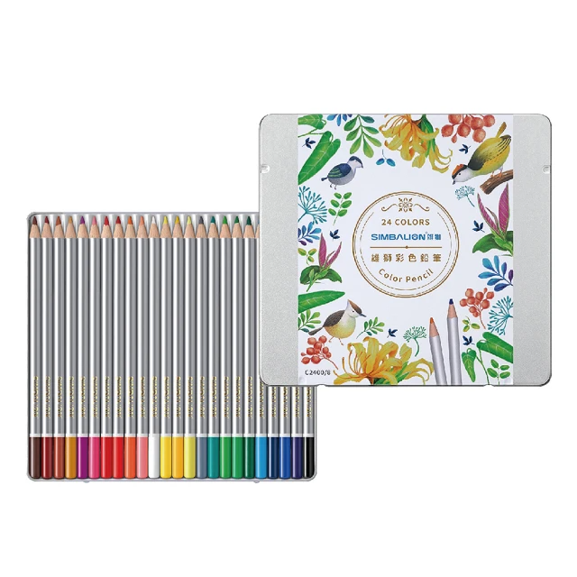 SIMBALION 雄獅文具 24色鐵盒銀桿色鉛筆C2400 開學文具