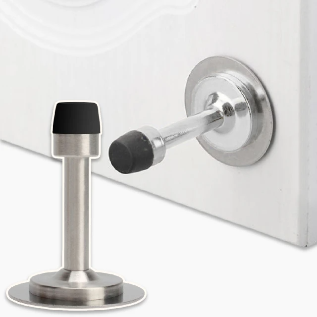 免打孔不鏽鋼一字型消音門擋(拉絲銀)