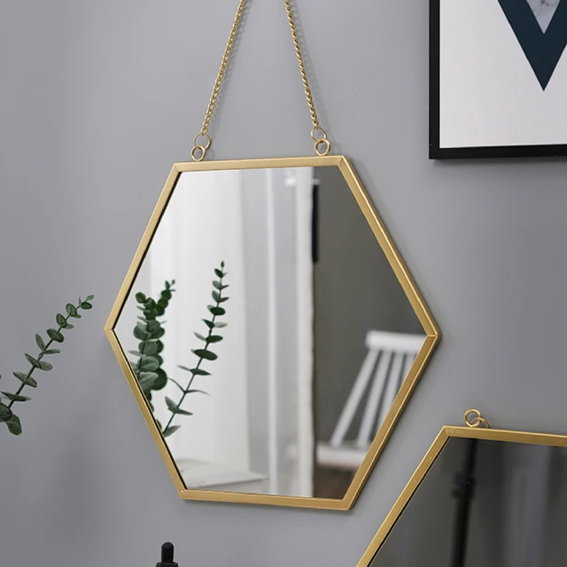 六角形壁面掛鏡(大款奢華金)