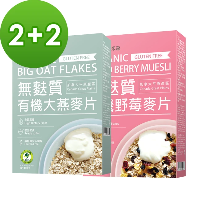Vilson米森 有機無麩質綜合麥片X4盒組(大燕麥片*2+野莓*2)