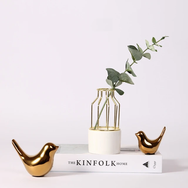 lussuoso 北歐風金色陶藝小鳥與小花瓶