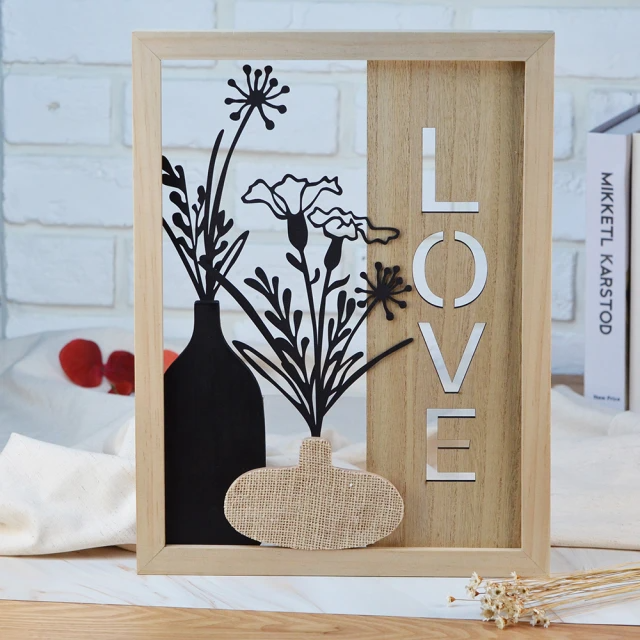 鐵藝松木花草掛牆裝飾-LOVE 30X40cm