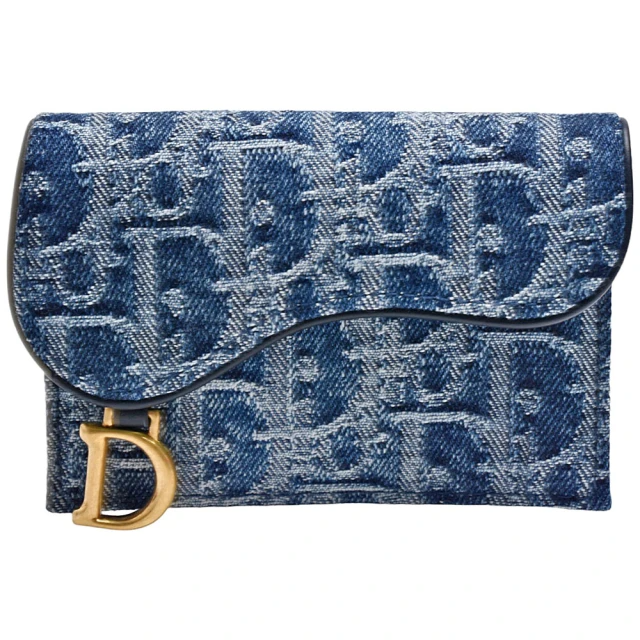 Dior 迪奧 Saddle Bloom系列經典Denim OBLIQUE緹花布暗釦萬用卡夾