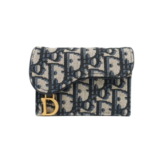 Dior 迪奧 Saddle 緹花布翻蓋卡片套(藍)