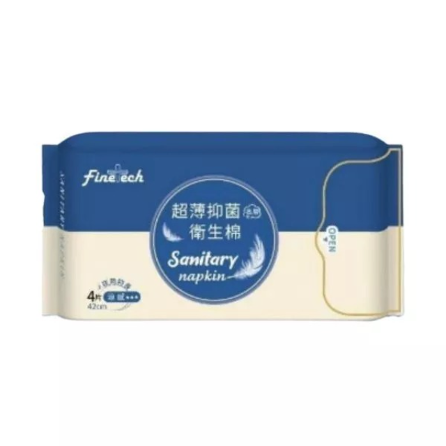 Finetech 釩泰 超薄抑菌涼感衛生棉 42cm夜用特長(4片/包)
