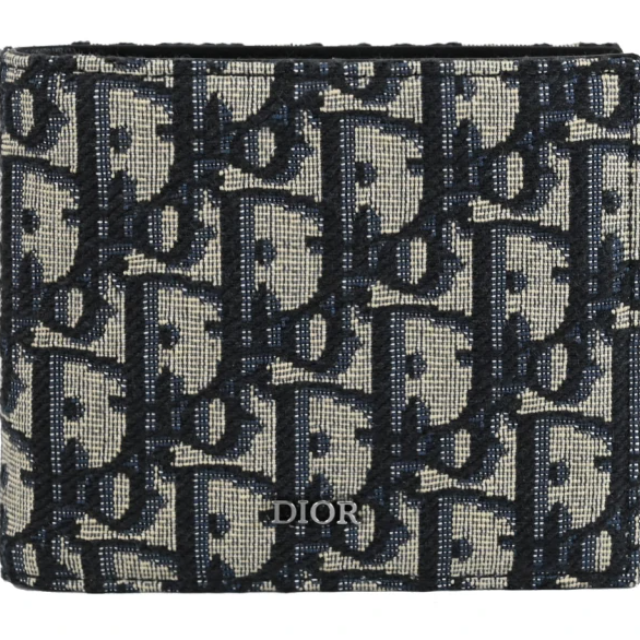 Dior 迪奧 Oblique 經典品牌緹花布拼接雙層對折8卡短夾(深藍)