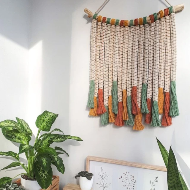 北歐手工編織彩色流蘇掛毯牆面裝飾擺飾90*100CM
