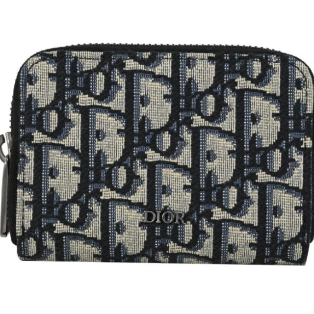 Dior 迪奧 Lavender 經典品牌緹花布拼接信用卡證件名片零錢包(深藍)