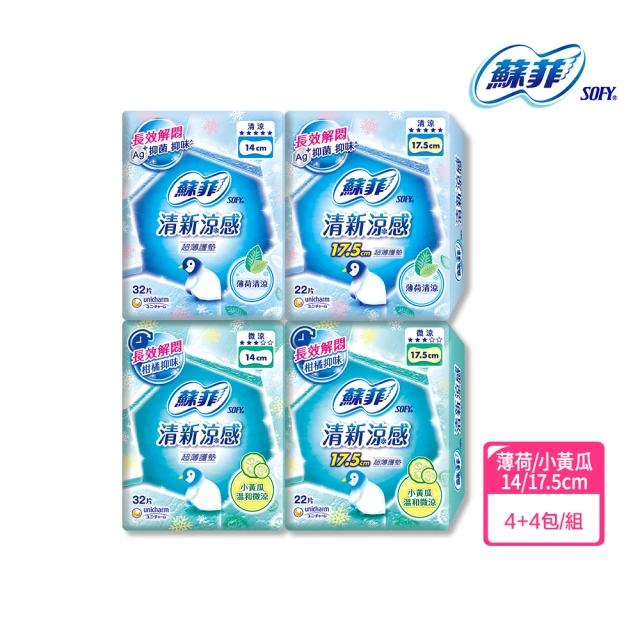 Sofy 蘇菲 清新涼感護墊 薄荷清涼/小黃瓜微涼 14/17.5cm(4+4入/組)