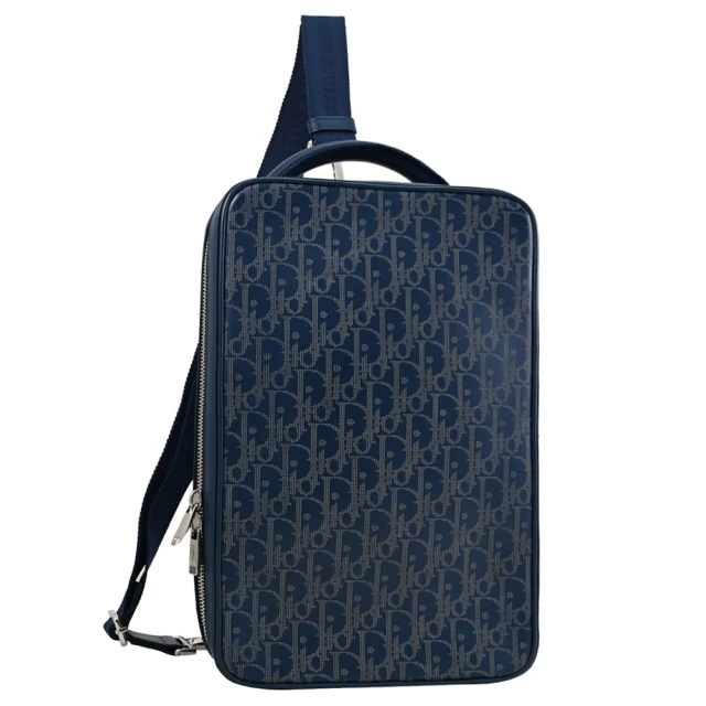 Dior 迪奧 Christian Dior 品牌印花小牛皮拼接手提單肩肩斜後背包(藍)