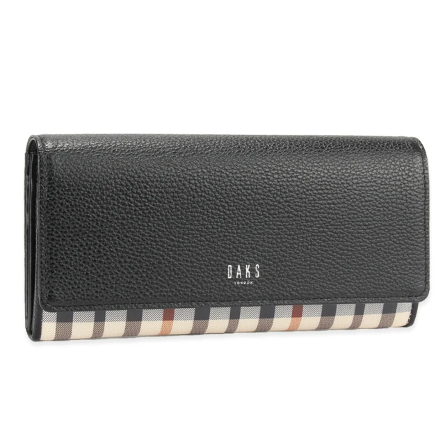 DAKS 英倫格紋PVC拼接荔枝紋皮革壓釦長夾(黑色)