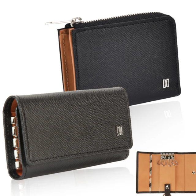 DAKS 經典LOGO雙D防刮皮革撞色零錢包/鑰匙包(任選)