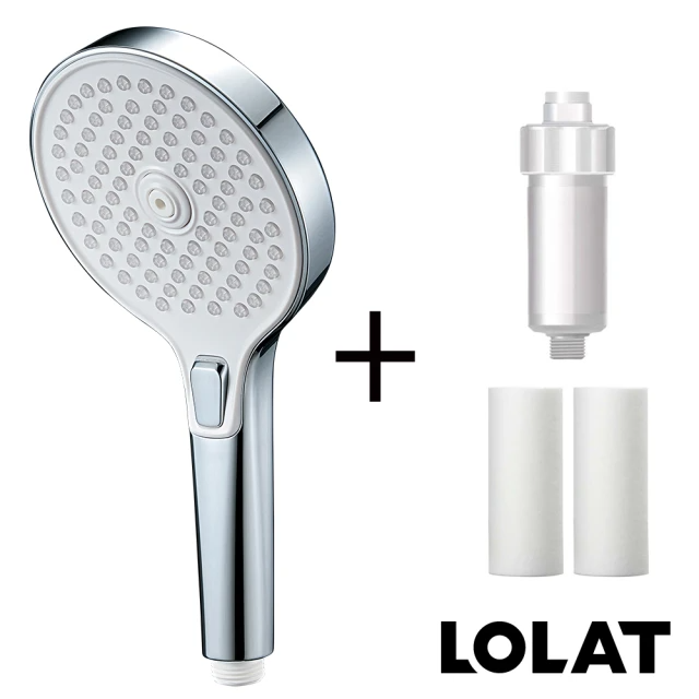 LOLAT 羅力 多孔圓形大面板三段蓮蓬頭+前置過濾組