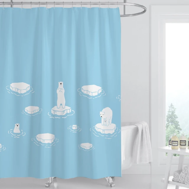 All In Home 窩在家 文創防水防霉浴簾、北極熊天空 (附掛環)