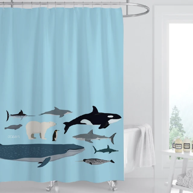 All In Home 窩在家 文創防水防霉浴簾、海洋動物 (附掛環)