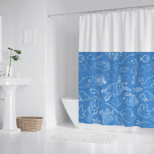 All In Home 窩在家 文創防水防霉浴簾、嬉戲海龜 (附掛環)