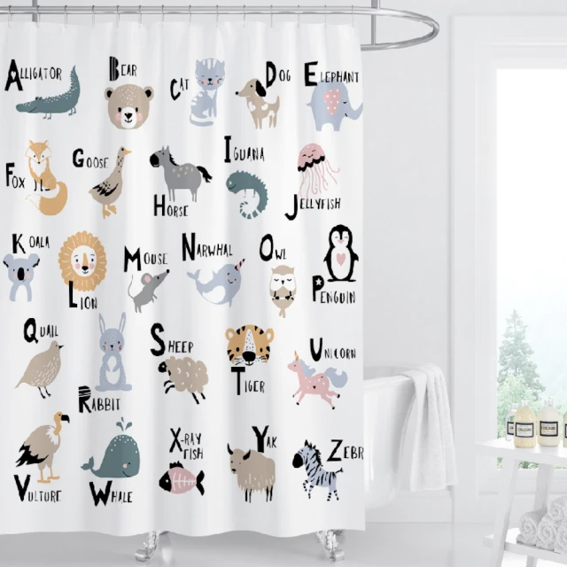 All In Home 窩在家 文創防水防霉浴簾、ABC (附掛環)