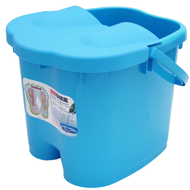 日式加高加蓋6滾輪按摩 足浴桶按摩泡腳桶 (藍色、24L)