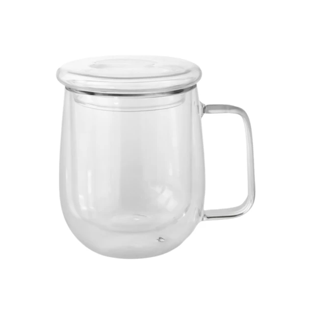 【Just Home】清透雙層隔熱耐熱玻璃馬克杯附杯蓋280ml(杯 玻璃杯 耐熱玻璃)