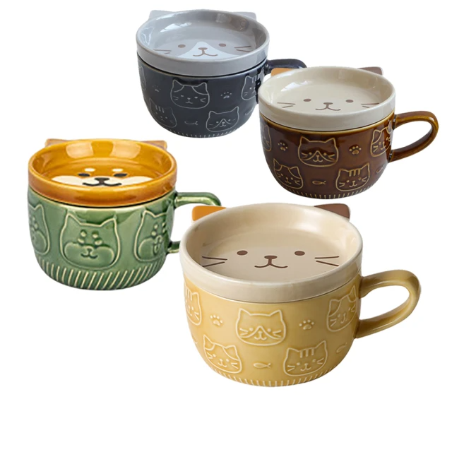 Store up 收藏 貓咪造型 含蓋陶瓷馬克杯(AD301)