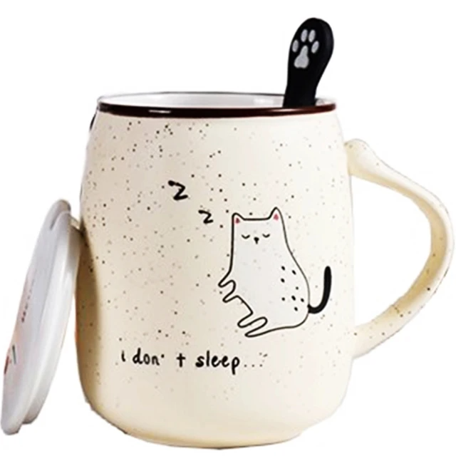 陶瓷麥點馬克杯450ml+附湯匙X1/ 陶瓷馬克杯(隨機出貨)