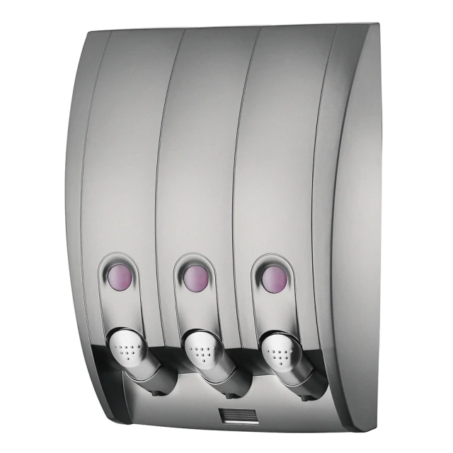 Homepluz弧形附鎖三瓶壁掛按壓給皂機 350ml -香檳銀