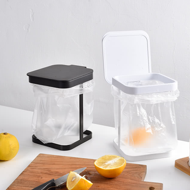 日式簡約鐵藝廚房迷你翻蓋桌面垃圾桶/收納架