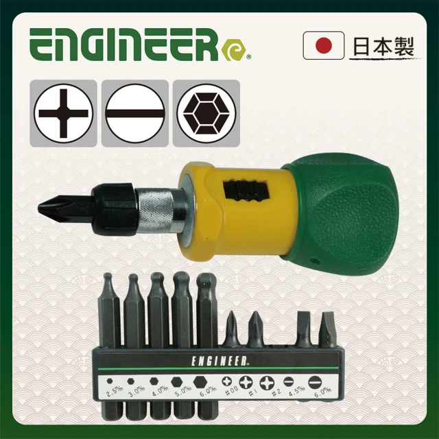 ENGINEER 日本工程師牌 替換式棘輪起子組 一字/十字/六角球型 (EDR-04)