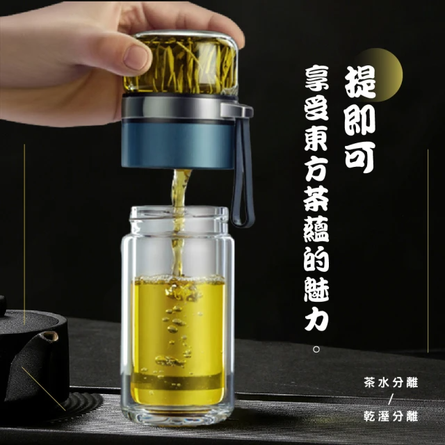 日式雙層玻璃分離式泡茶杯(藍色)