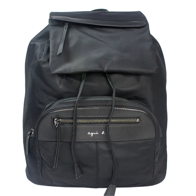 agnes b. VOYAGE 輕量材質皮標尼龍後背包(黑色)